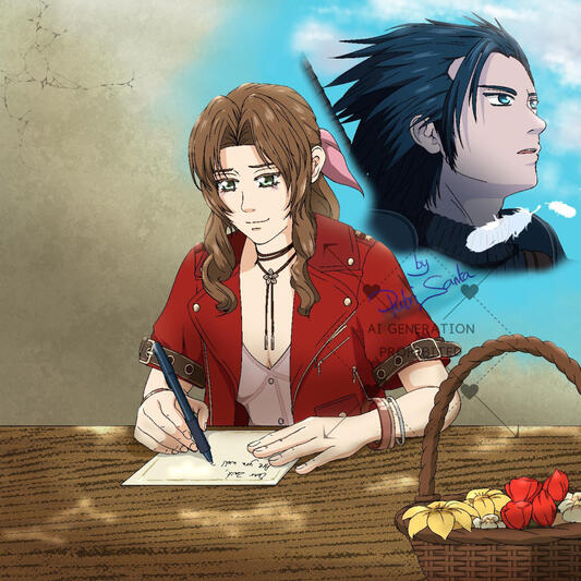 Aerith's letter to Zack, a fan art based on the Final Fantasy VII Rebirth Dear Destiny novel.